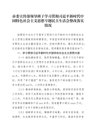 市委宣传部领导班子学习贯彻习近平新时代中国特色社会主义思想专题民主生活会整改落实情况