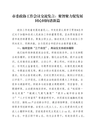 市委政协工作会议交流发言（发改）