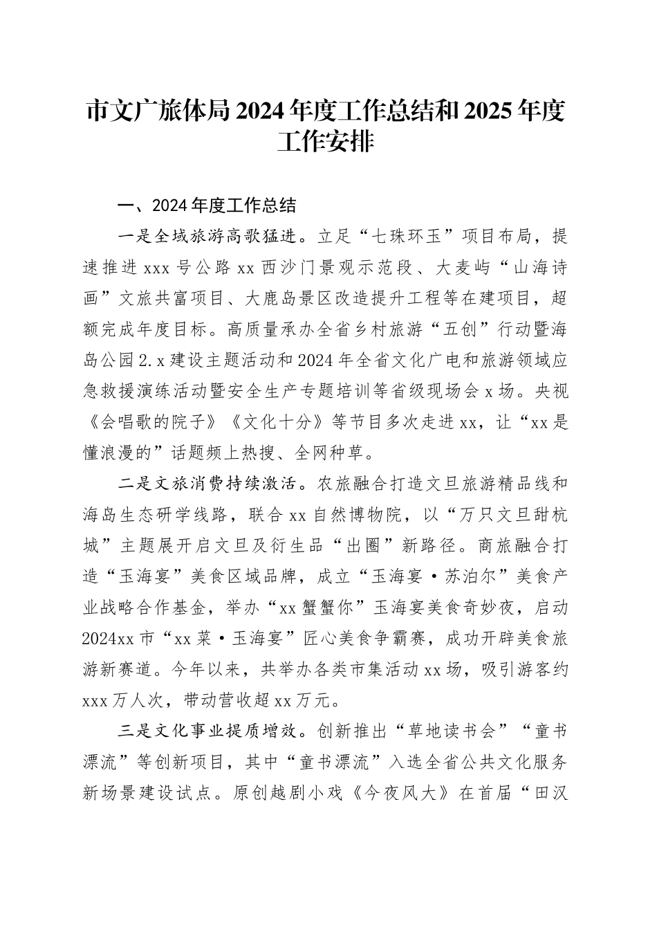 市文广旅体局2024年度工作总结和2025年度工作安排_第1页