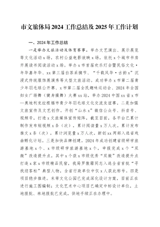 市文旅体局2024工作总结及2025年工作计划