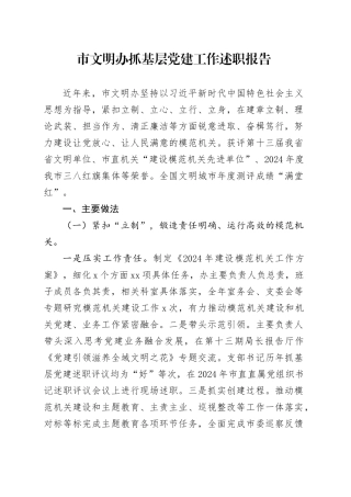 市文明办抓基层党建工作述职报告