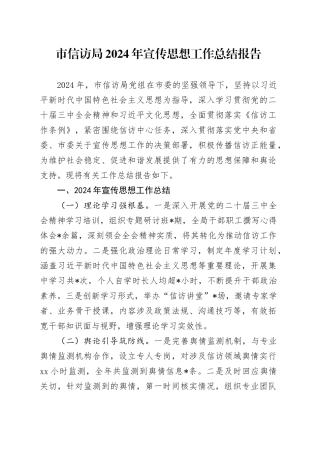 市信访局2024年宣传思想工作总结报告