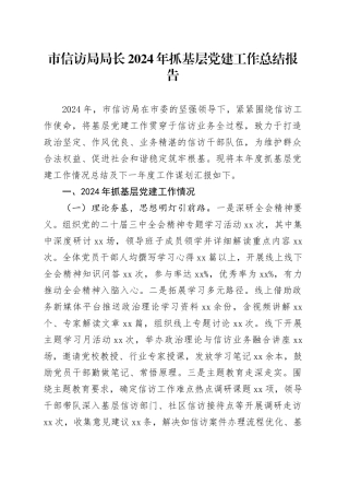 市信访局局长2024年抓基层党建工作总结报告