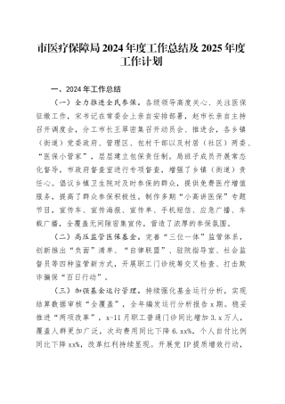 市医疗保障局2024年度工作总结及2025年度工作计划