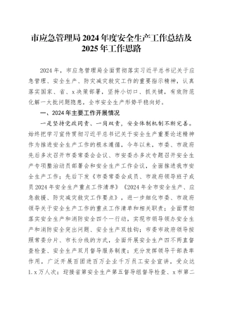 市应急管理局2024年度安全生产工作总结及2025年工作思路