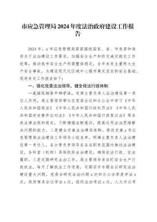 市应急管理局2024年度法治政府建设工作报告