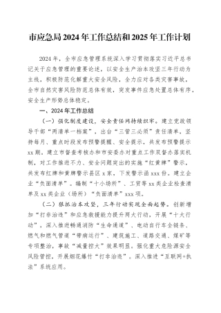 市应急局2024年工作总结和2025年工作计划
