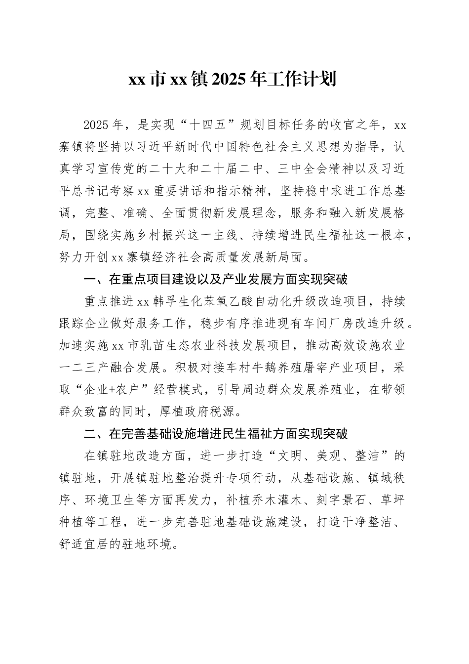 市镇2025年工作计划_第1页