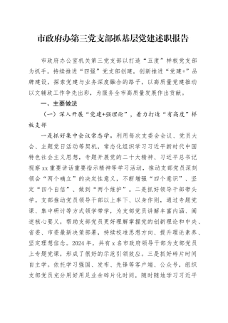市政府办第三党支部抓基层党建述职报告