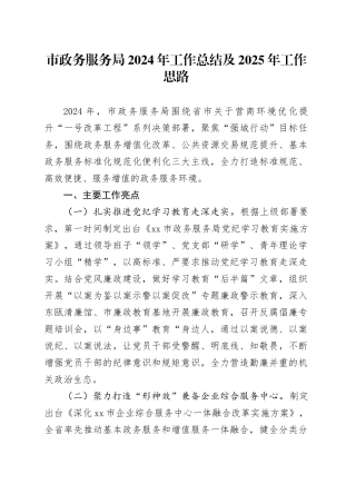 市政务服务局2024年工作总结及2025年工作思路