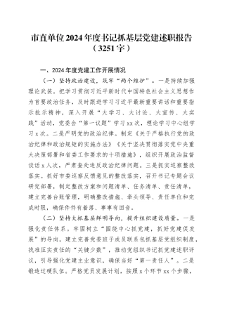 市直单位2024年度书记抓基层党建述职报告（3251字）