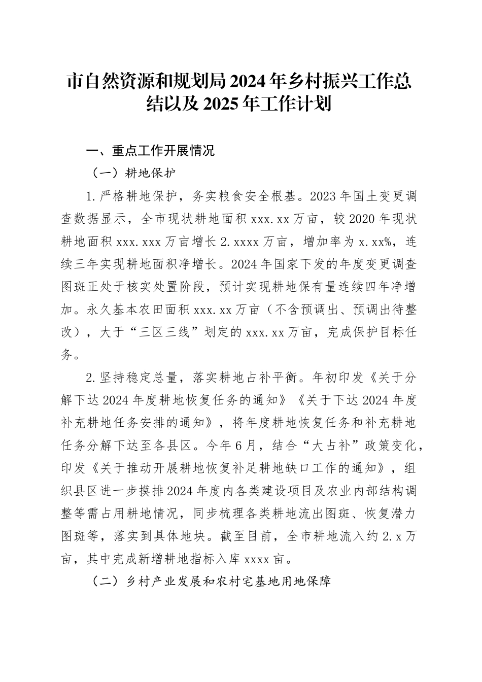 市自然资源和规划局2024年乡村振兴工作总结以及2025年工作计划_第1页