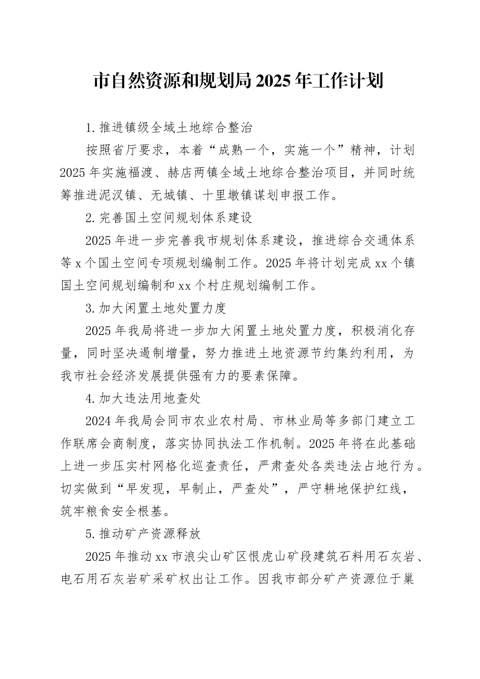 市自然资源和规划局2025年工作计划_第1页