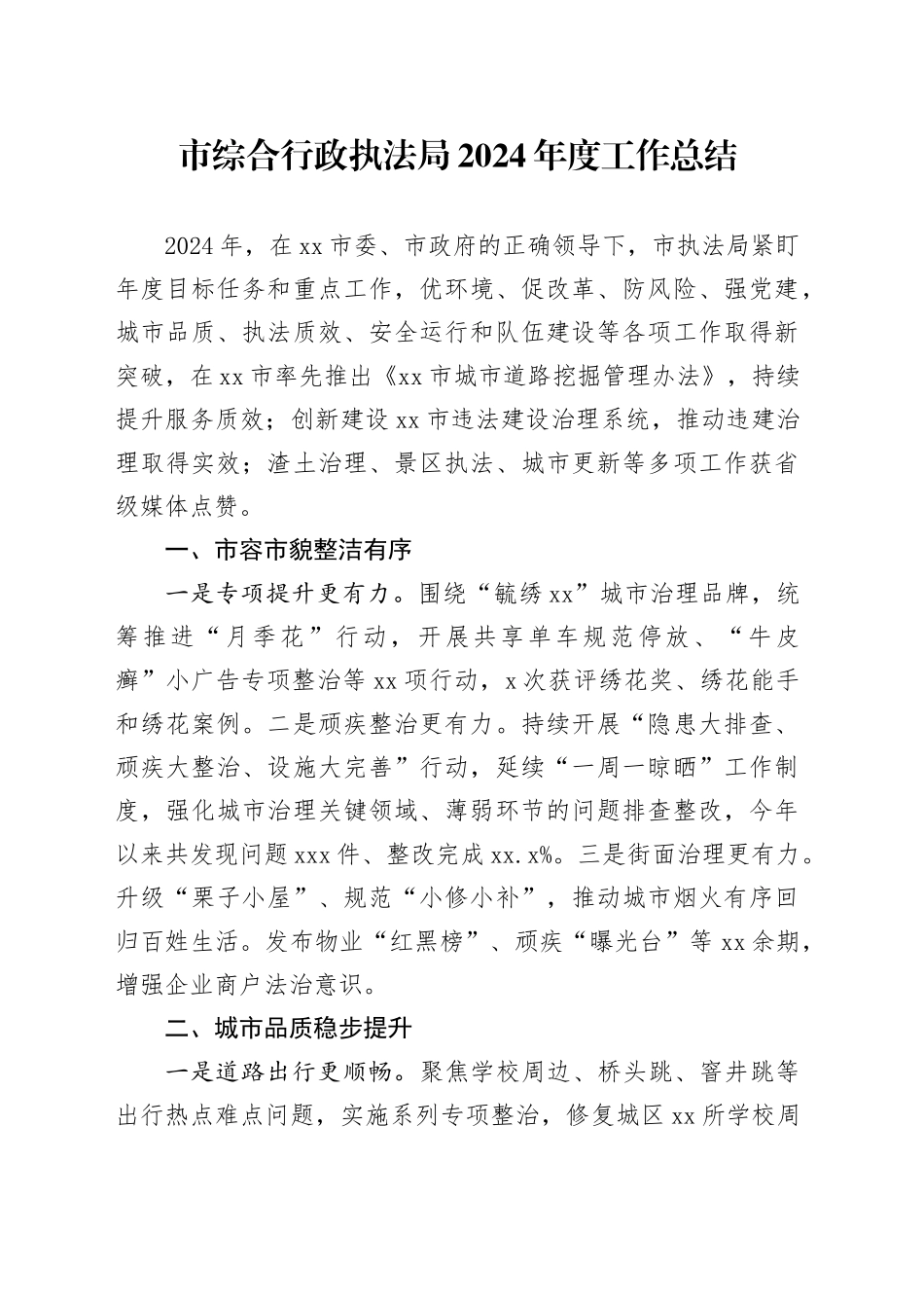 市综合行政执法局2024年度工作总结_第1页