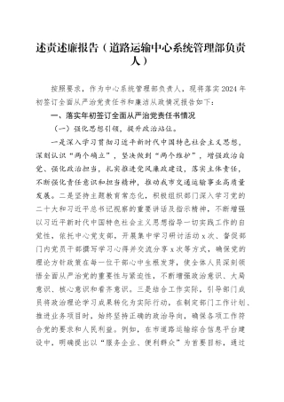 述责述廉报告（道路运输中心系统管理部负责人）