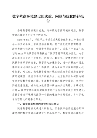 数字营商环境建设的成效、问题与优化路径报告