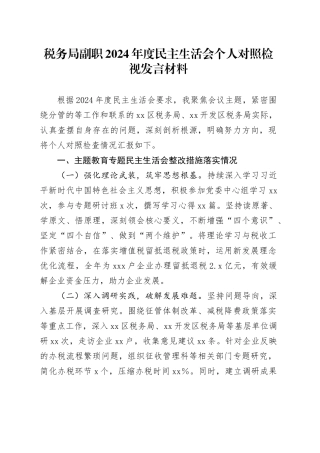 税务局副职2024年度民主生活会个人对照检视发言材料
