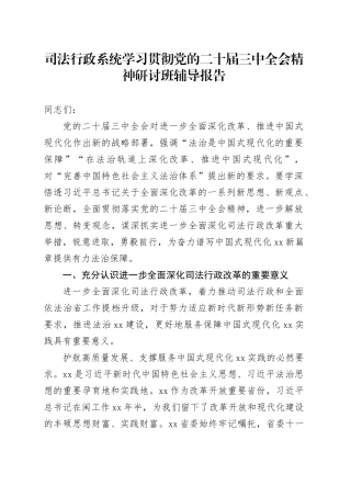 司法行政系统学习贯彻党的二十届三中全会精神研讨班辅导报告20250101