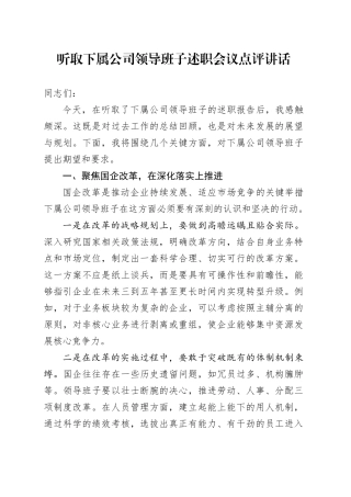 听取下属公司领导班子述职会议点评讲话企业20250205