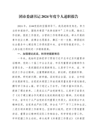 团市委副书记2024年度个人述职报告
