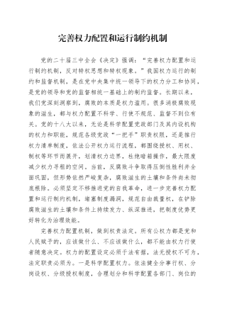完善权力配置和运行制约机制