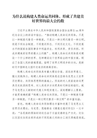 为什么说构建人类命运共同体，形成了共建美好世界的最大公约数