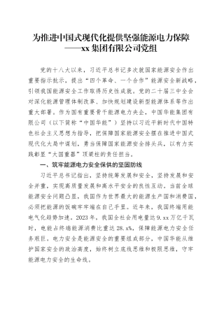 为推进中国式现代化提供坚强能源电力保障——集团有限公司党组