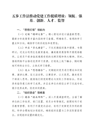 五步工作法推动党建工作提质增效：领航、强基、创新、人才、监督