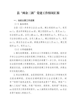 县“两企三新”党建工作情况汇报