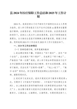 县2024年医疗保障工作总结和2025年工作计划
