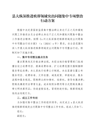县大纵深推进殡葬领域突出问题集中专项整治行动方案