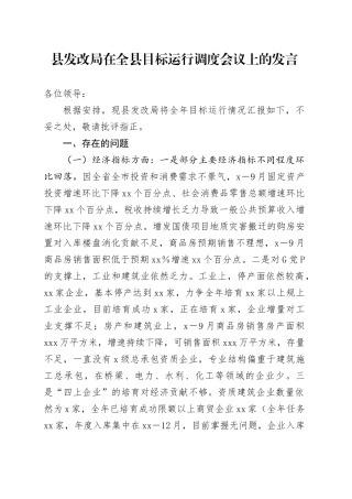 县发改局在全县目标运行调度会议上的发言