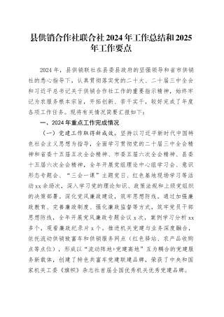 县供销合作社联合社2024年工作总结和2025年工作要点