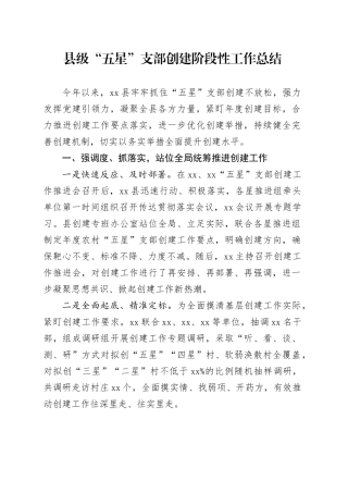 县级“五星”支部创建阶段性工作总结