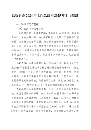 县监管办2024年工作总结和2025年工作思路