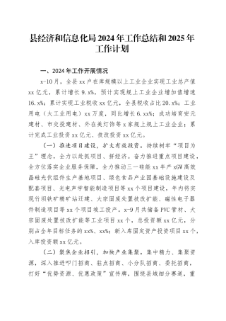 县经济和信息化局2024年工作总结和2025年工作计划