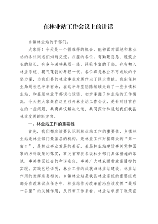 县林业局局长在林业站工作会议上的讲话稿
