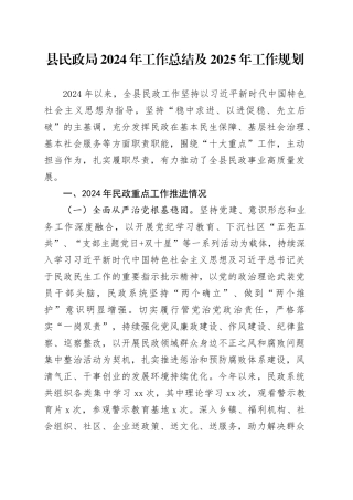 县民政局2024年工作总结及2025年工作规划（20241118）