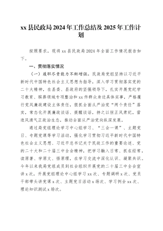 县民政局2024年工作总结及2025年工作计划