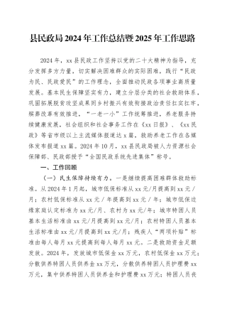 县民政局2024年工作总结暨2025年工作思路