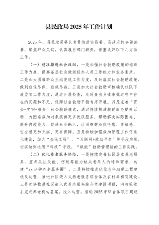 县民政局2025年工作计划(1)