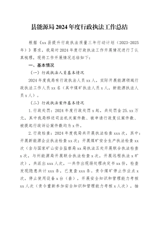 县能源局2024年度行政执法工作总结