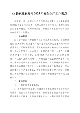 县农业农村局2025年安全生产工作要点