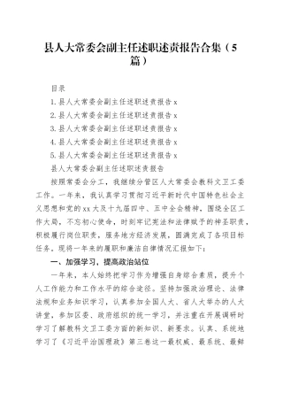 县人大常委会副主任述职述责报告合集（5篇）