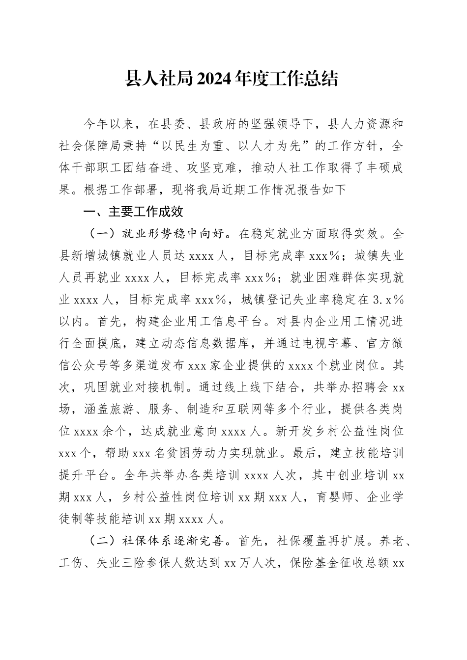 县人社局2024年度工作总结_第1页