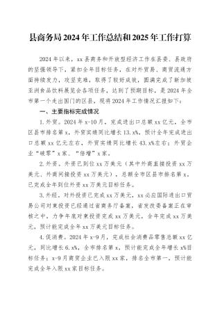 县商务局2024年工作总结和2025年工作打算