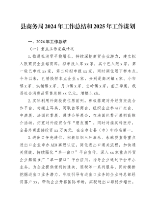 县商务局2024年工作总结和2025年工作谋划