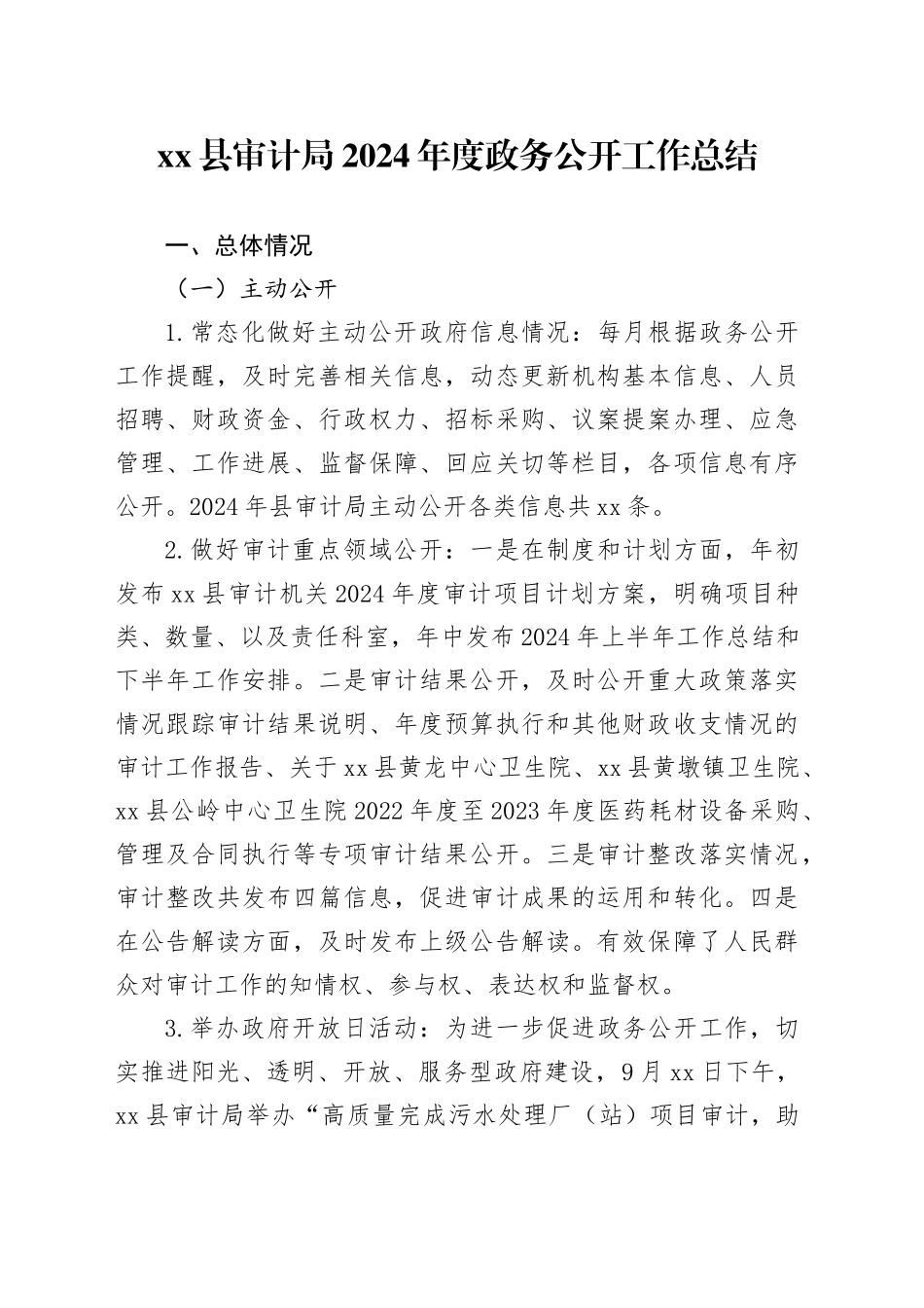 县审计局2024年度政务公开工作总结_第1页