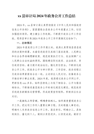 县审计局2024年政务公开工作总结