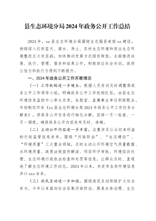 县生态环境分局2024年政务公开工作总结